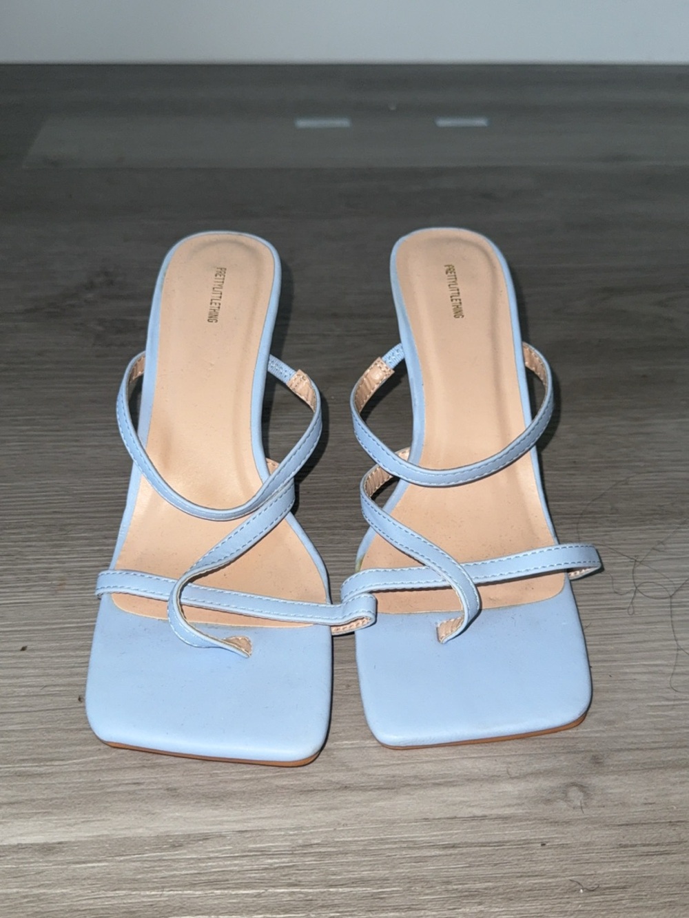 PrettyLittleThing Pale Blue Strappy Square-Toe Slide Heels